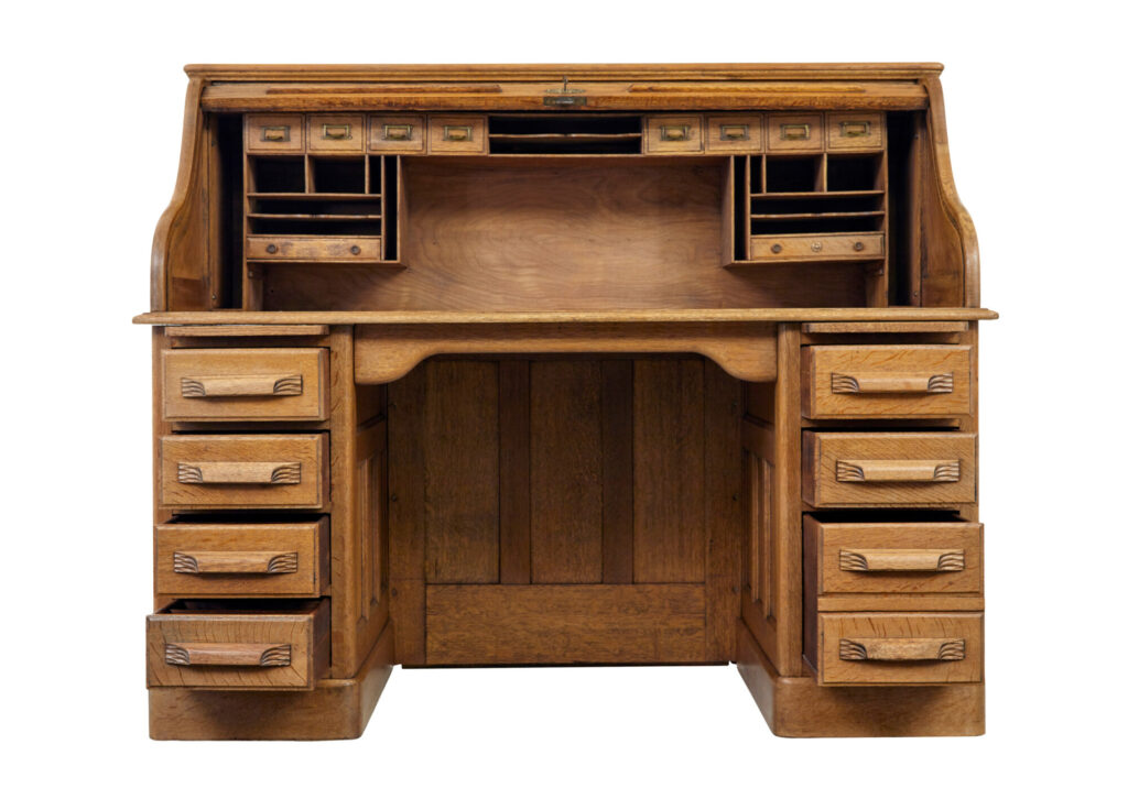 Early 20th Century Oak Roll Top Pedestal Desk — image 12
