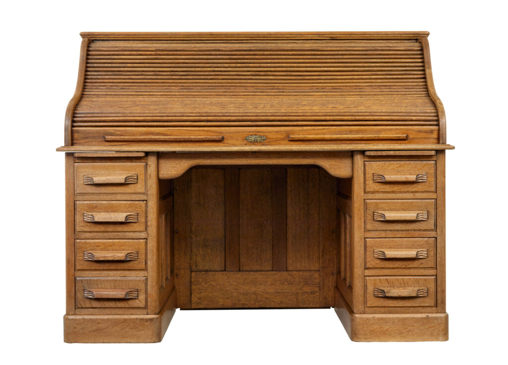 Early 20th Century Oak Roll Top Pedestal Desk — image 13