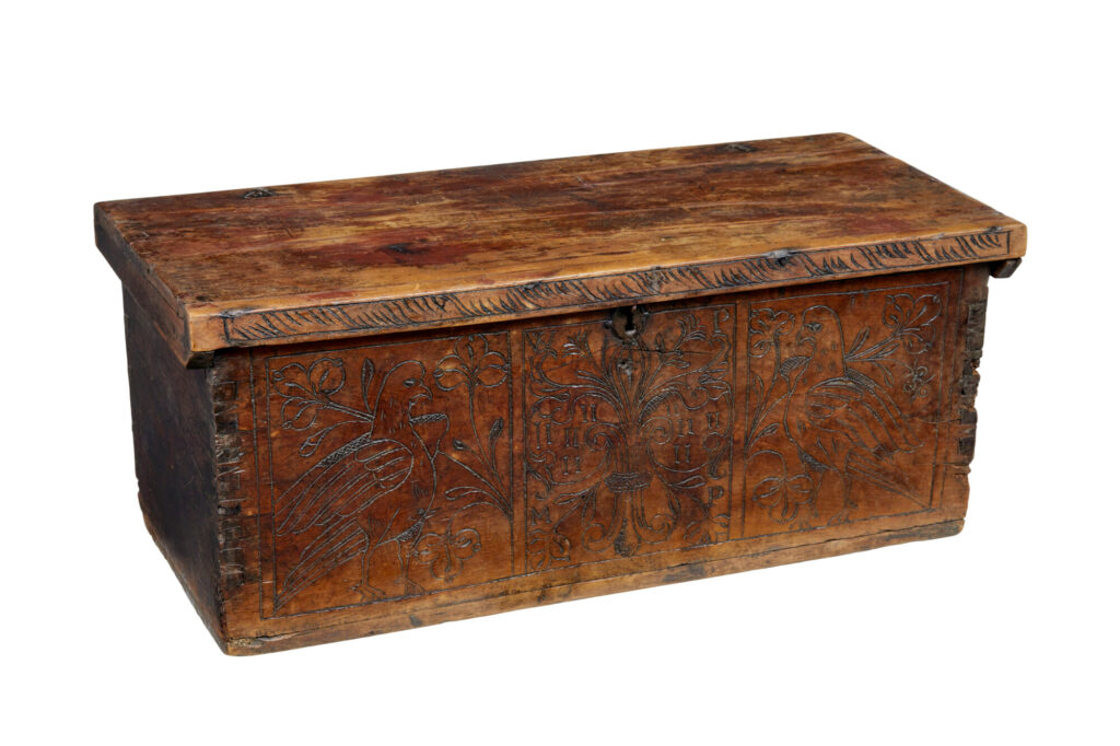 Continental 18th Century Carved Fruitwood Coffer — image 2