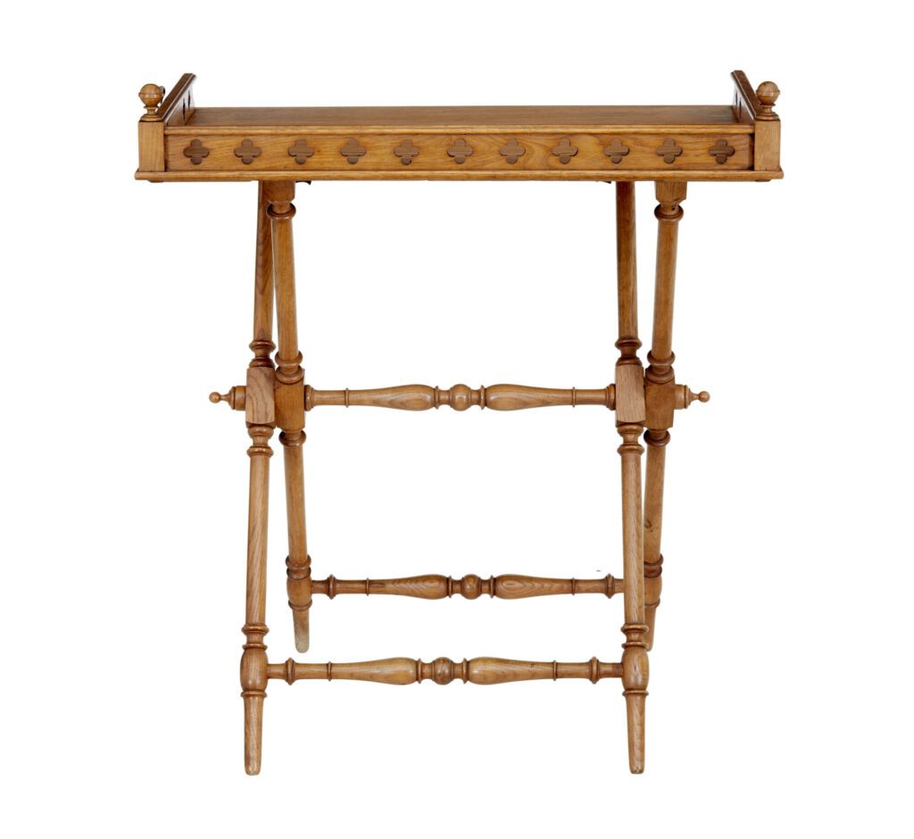 Early 20th Century Gothic Revival Oak Butlers Tray on Stand — image 5