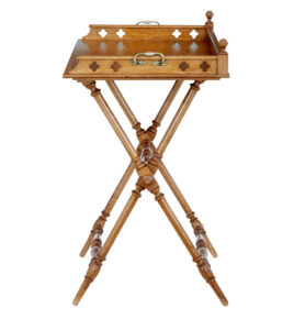 Early 20th Century Gothic Revival Oak Butlers Tray on Stand — thumbnail 4