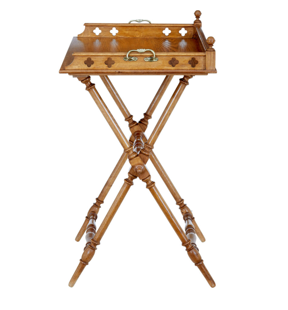 Early 20th Century Gothic Revival Oak Butlers Tray on Stand — image 4