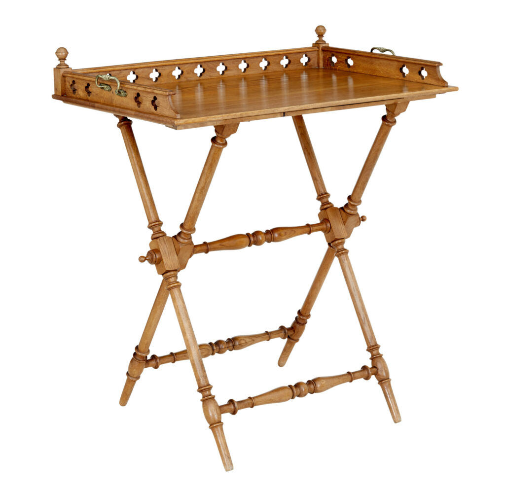 Early 20th Century Gothic Revival Oak Butlers Tray on Stand
