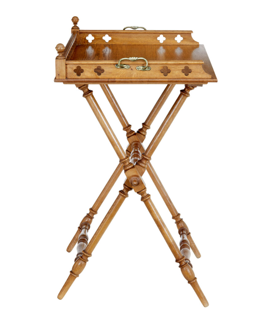 Early 20th Century Gothic Revival Oak Butlers Tray on Stand — image 6