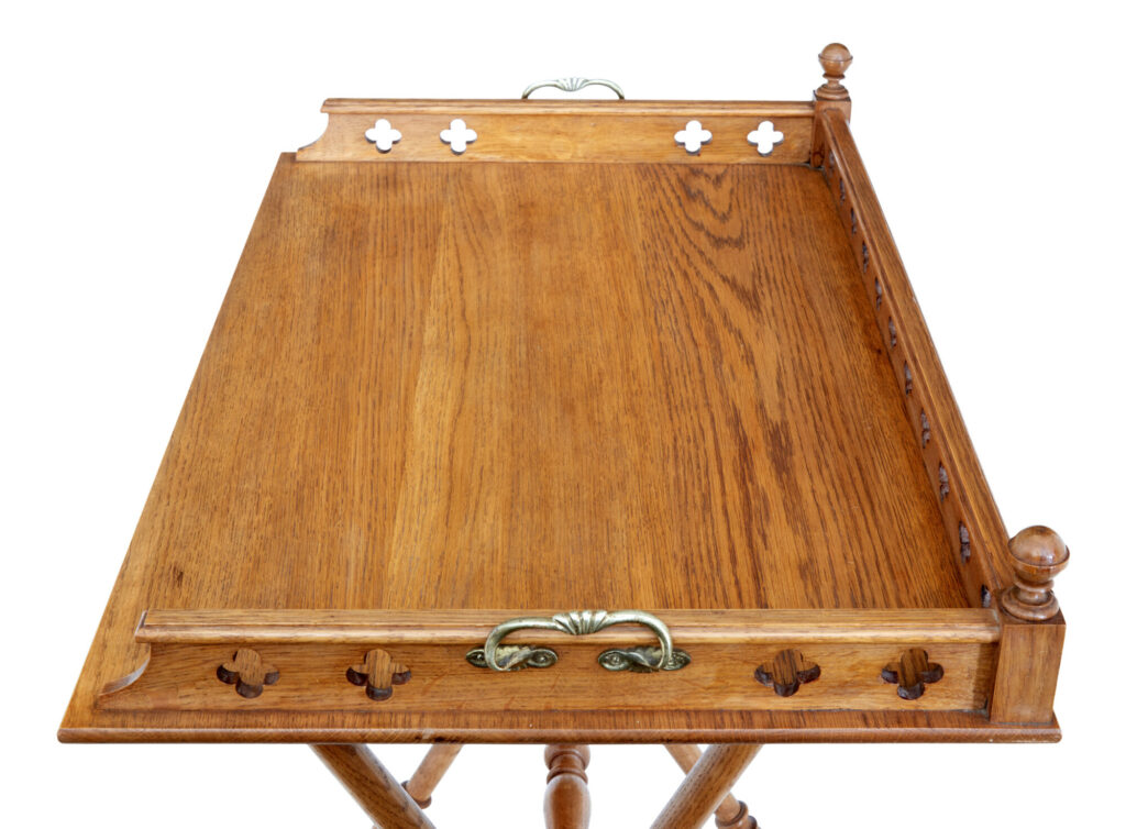 Early 20th Century Gothic Revival Oak Butlers Tray on Stand — image 3