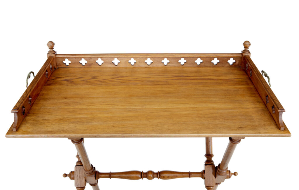 Early 20th Century Gothic Revival Oak Butlers Tray on Stand — image 2