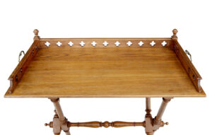 Early 20th Century Gothic Revival Oak Butlers Tray on Stand — thumbnail 2