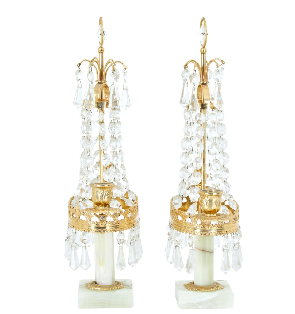 Pair of 20th Century Cut Glass and Marble Candelabra — image 4