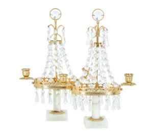Pair of 20th Century Cut Glass and Marble Candelabra — thumbnail 1