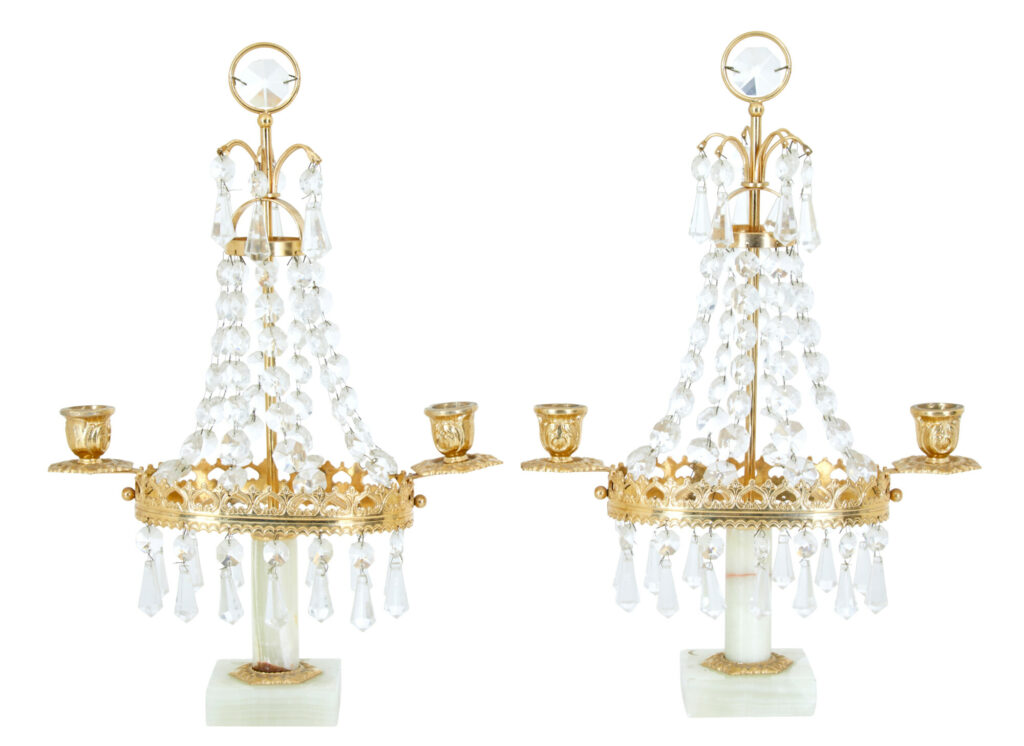 Pair of 20th Century Cut Glass and Marble Candelabra — image 5