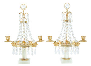 Pair of 20th Century Cut Glass and Marble Candelabra — thumbnail 5
