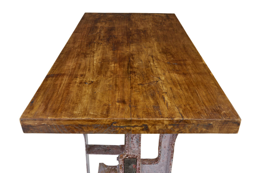 Unusual Industrial Iron and Teak Work Table — image 2