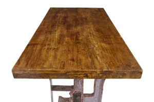 Unusual Industrial Iron and Teak Work Table — thumbnail 2