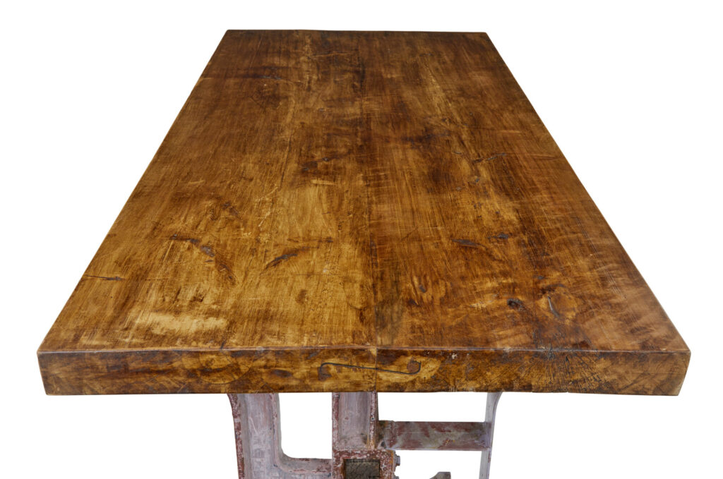 Unusual Industrial Iron and Teak Work Table — image 3