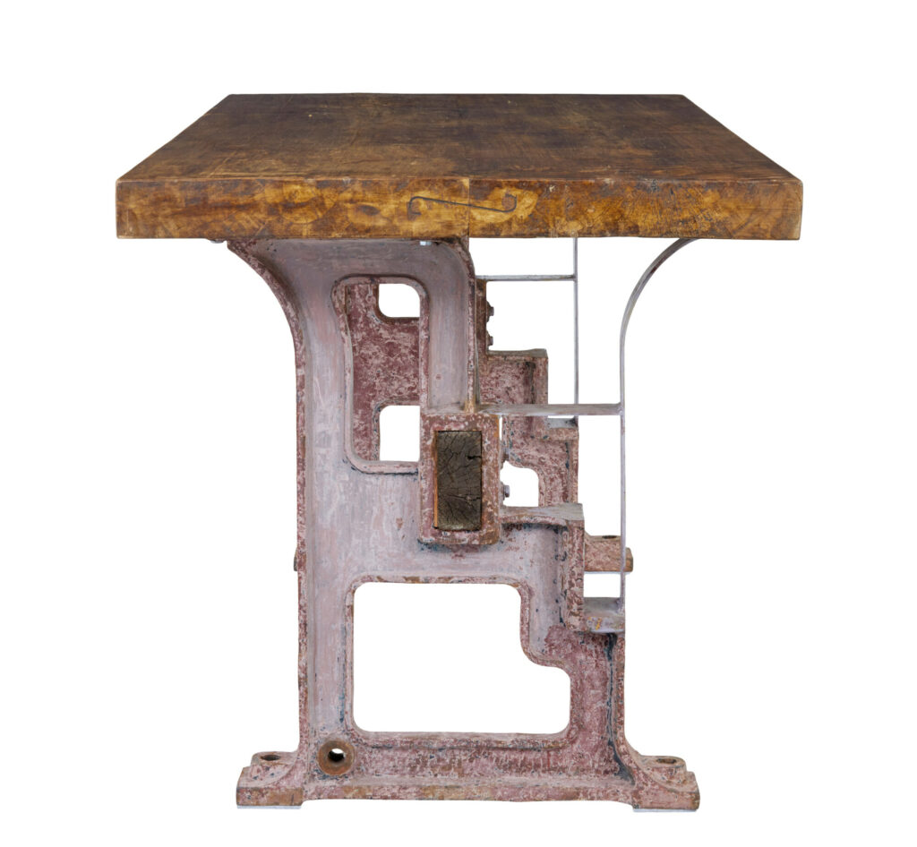 Unusual Industrial Iron and Teak Work Table — image 6