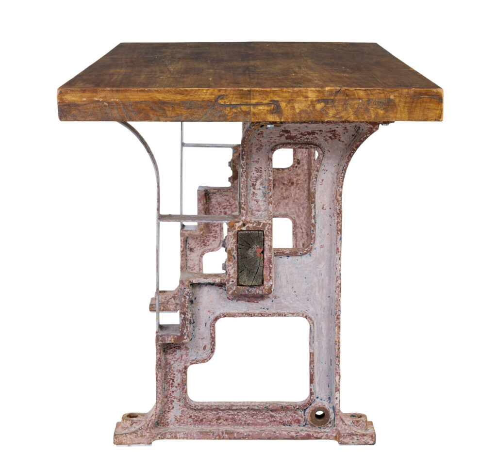 Unusual Industrial Iron and Teak Work Table — image 8