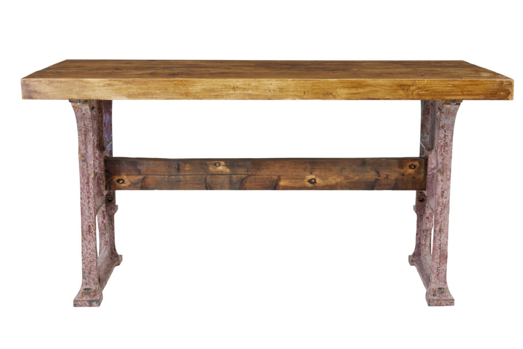 Unusual Industrial Iron and Teak Work Table — image 7