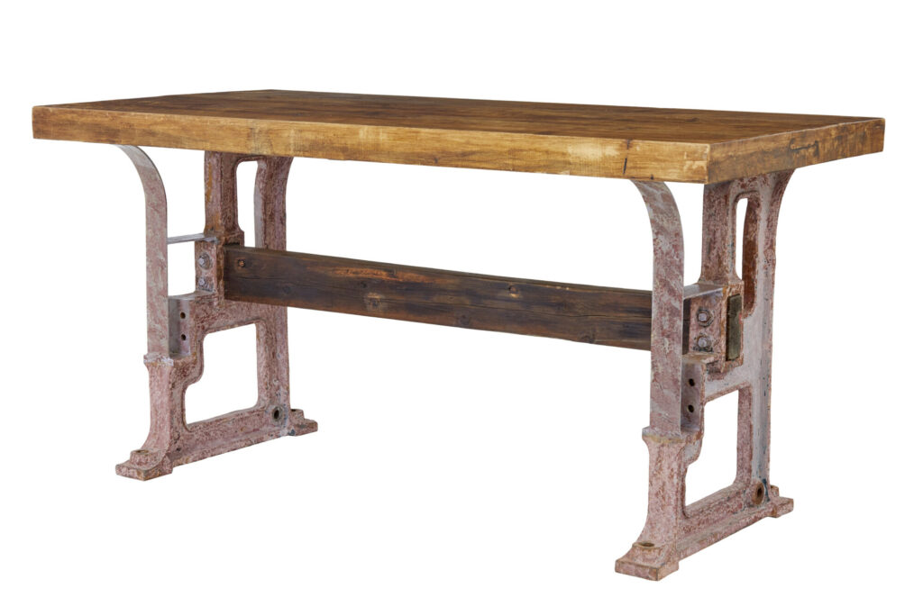 Unusual Industrial Iron and Teak Work Table — image 1