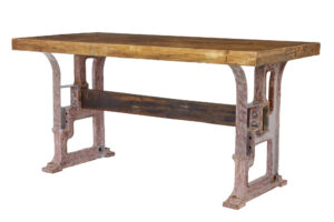 Unusual Industrial Iron and Teak Work Table — thumbnail 1