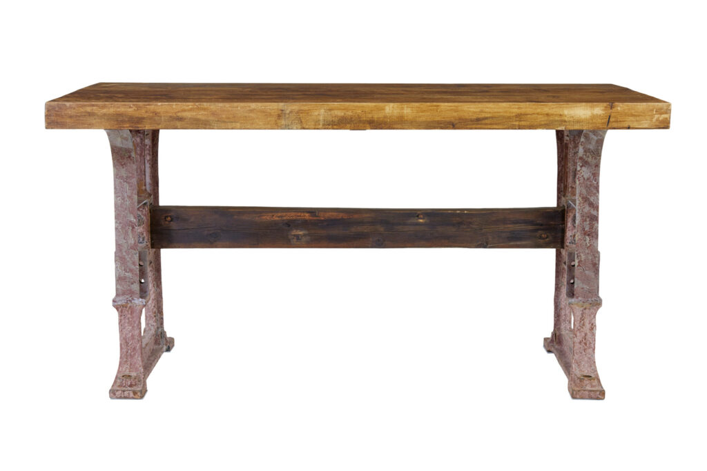 Unusual Industrial Iron and Teak Work Table — image 9