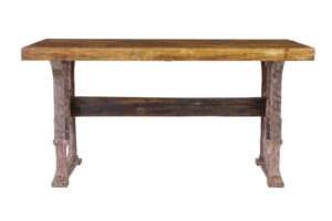 Unusual Industrial Iron and Teak Work Table — thumbnail 9