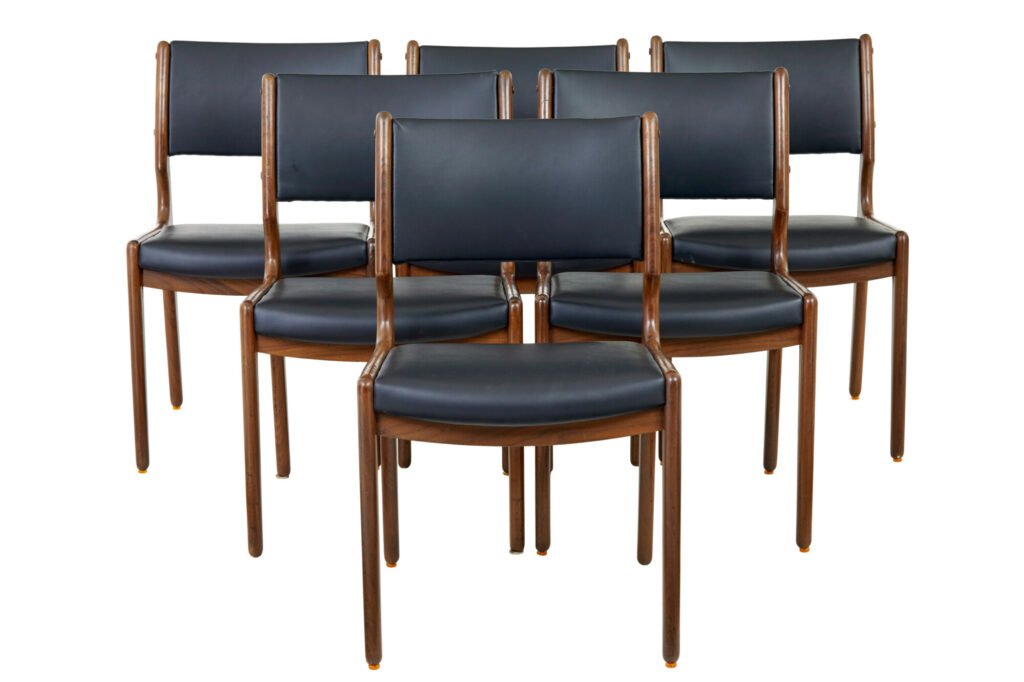 Danish Set of 6 Mid 20th Century Teak and Leather Dining Chairs