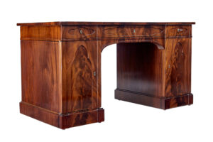 19th Century Flame Mahogany Pedestal Desk — thumbnail 1