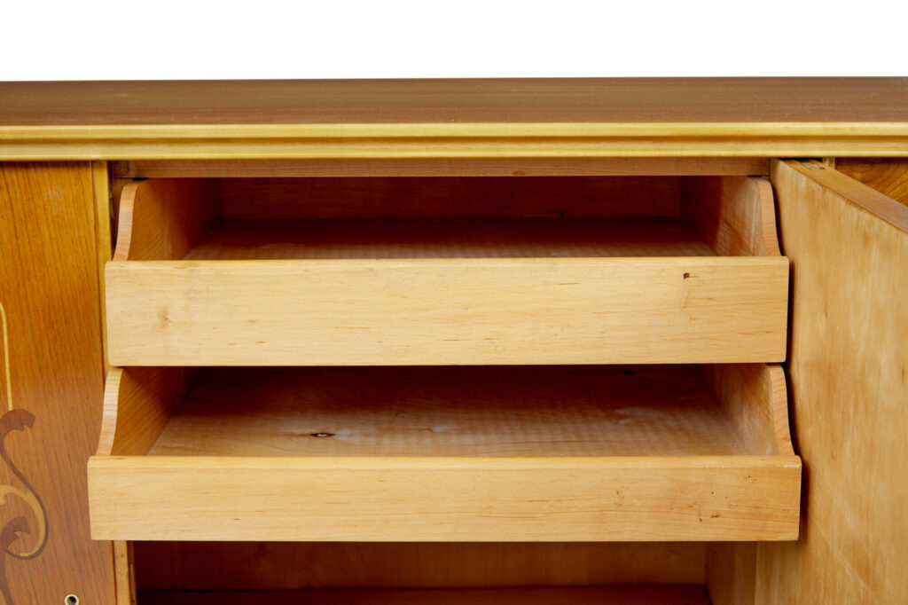 Mid Century Scandinavian Elm Inlaid Sideboard — image 4
