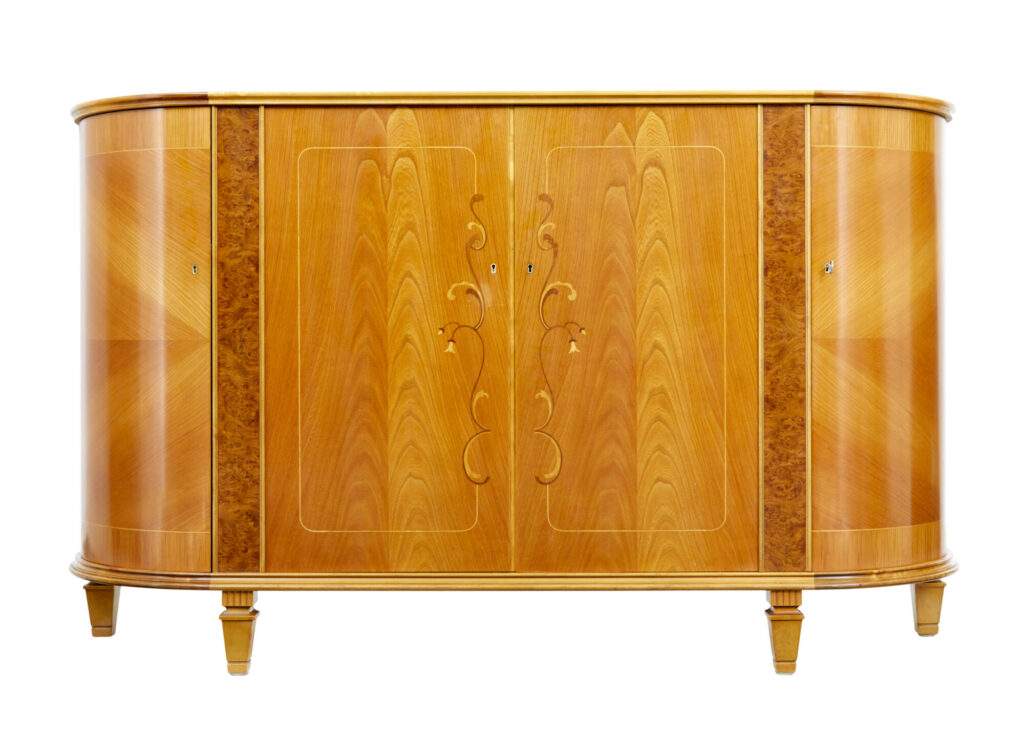 Mid Century Scandinavian Elm Inlaid Sideboard — image 1