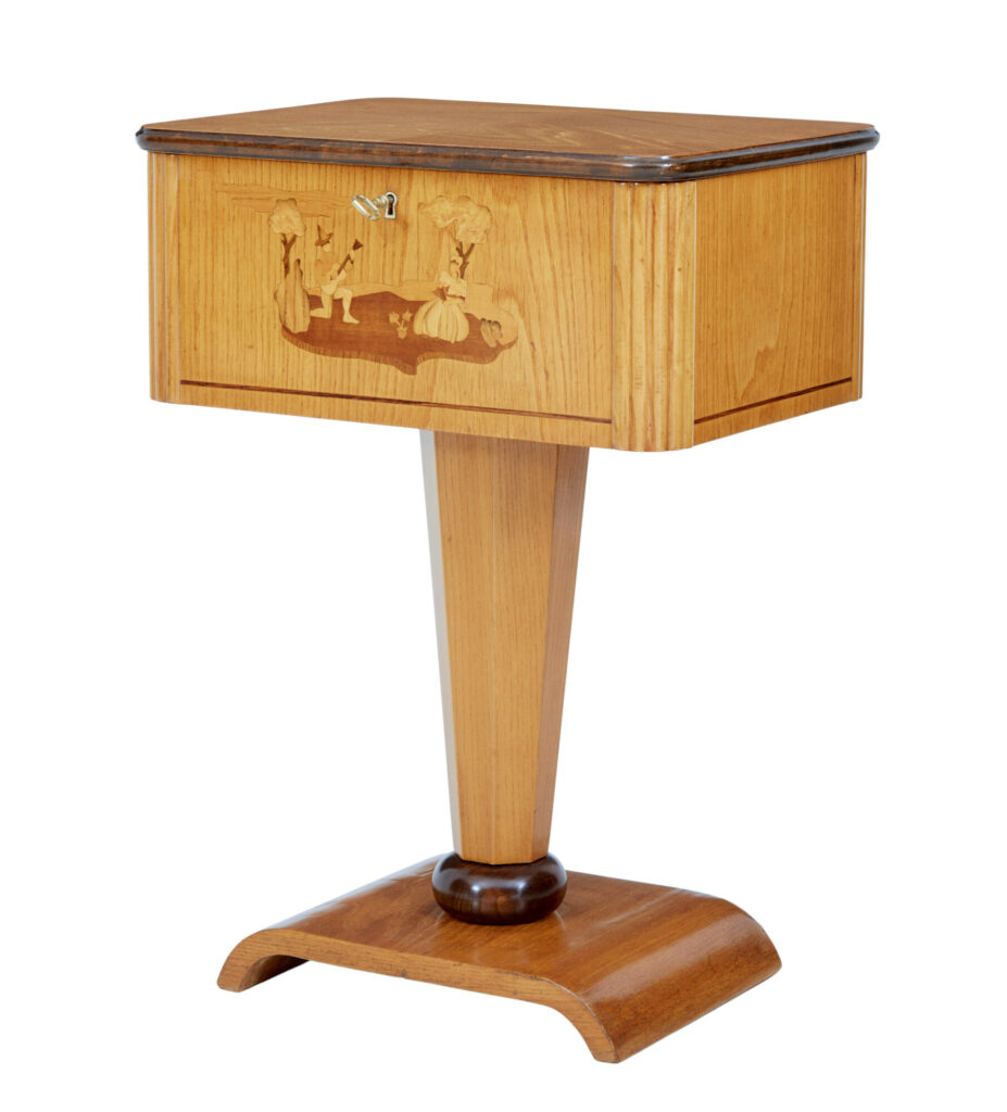 Swedish Art Deco Elm Inlaid Small Work Table