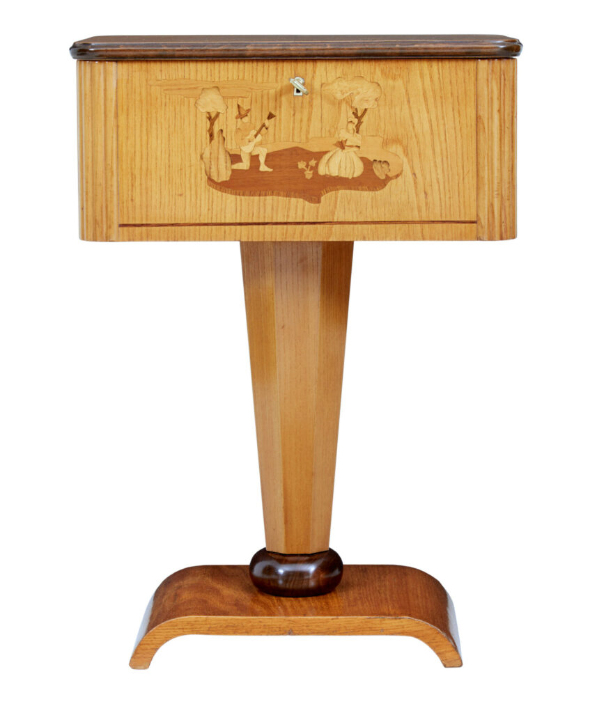Swedish Art Deco Elm Inlaid Small Work Table — image 8