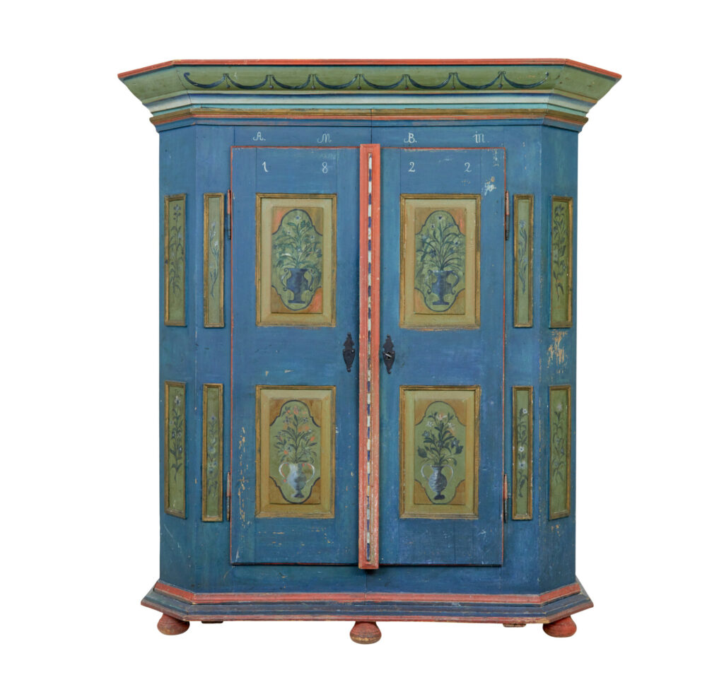 Traditional Swedish Hand Painted 19th Century Painted Wardrobe — image 9