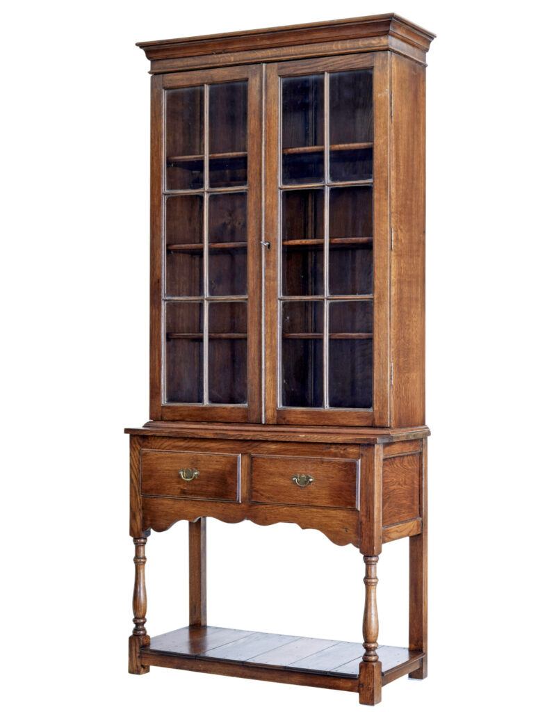 OAK AND GLAZED CABINET ON BASE