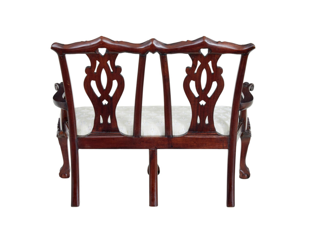 Hand Carved Chippendale Influenced Miniature 2 Seat Chair — image 4