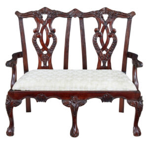 HAND CARVED CHIPPENDALE INFLUENCED MINIATURE 2 SEAT CHAIR