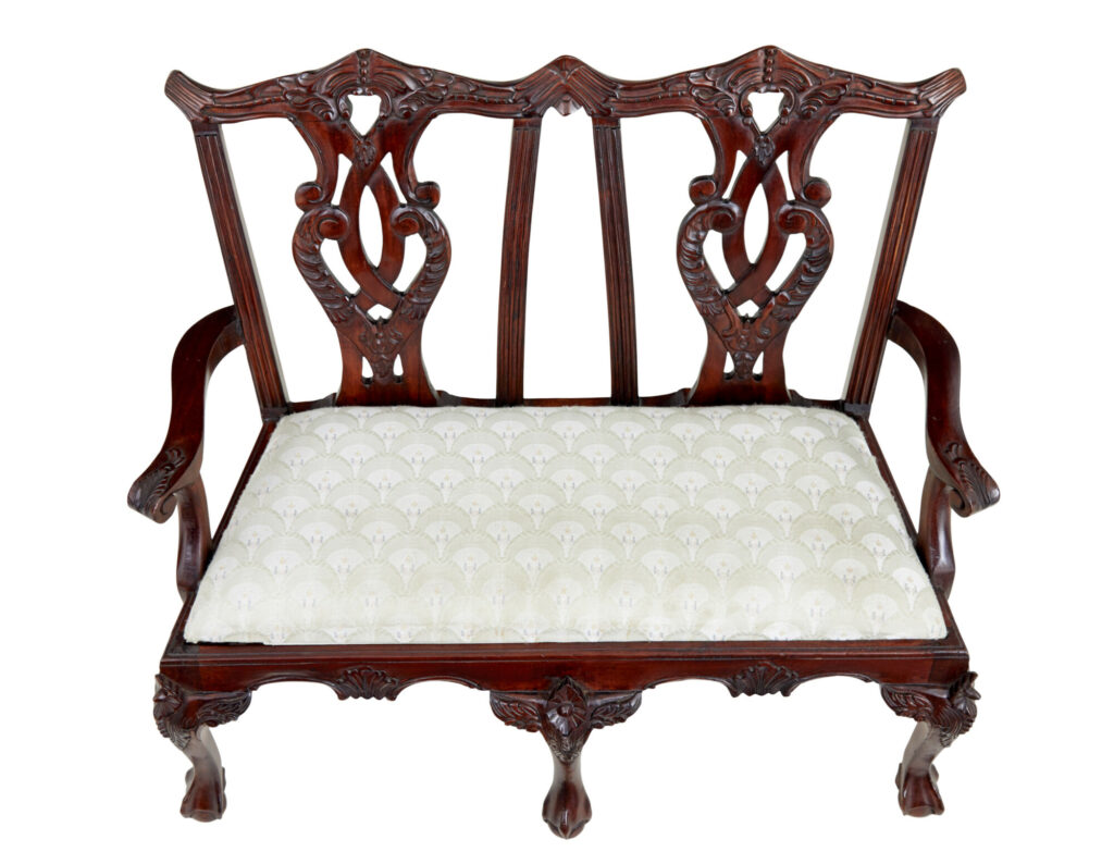 Hand Carved Chippendale Influenced Miniature 2 Seat Chair — image 3