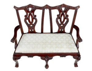 Hand Carved Chippendale Influenced Miniature 2 Seat Chair — thumbnail 3