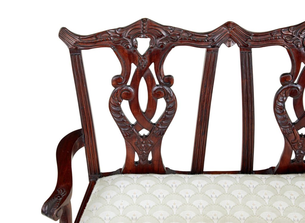 Hand Carved Chippendale Influenced Miniature 2 Seat Chair — image 2