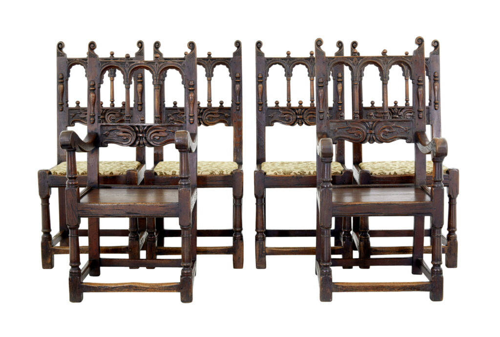 Set of 6 19th Century Carved Oak Dining Chairs