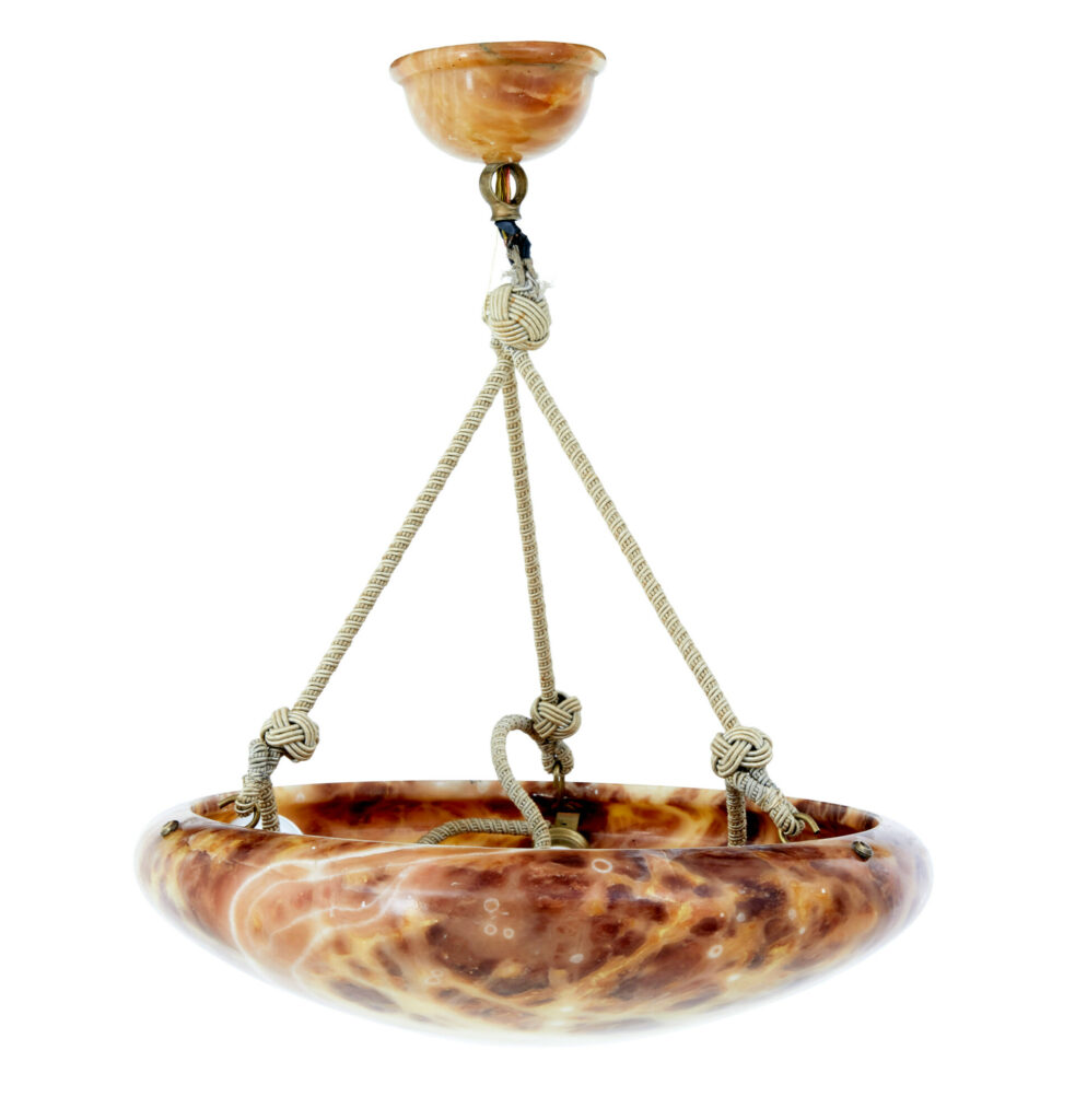 Swedish Art Deco Alabaster Hanging Pendant Light