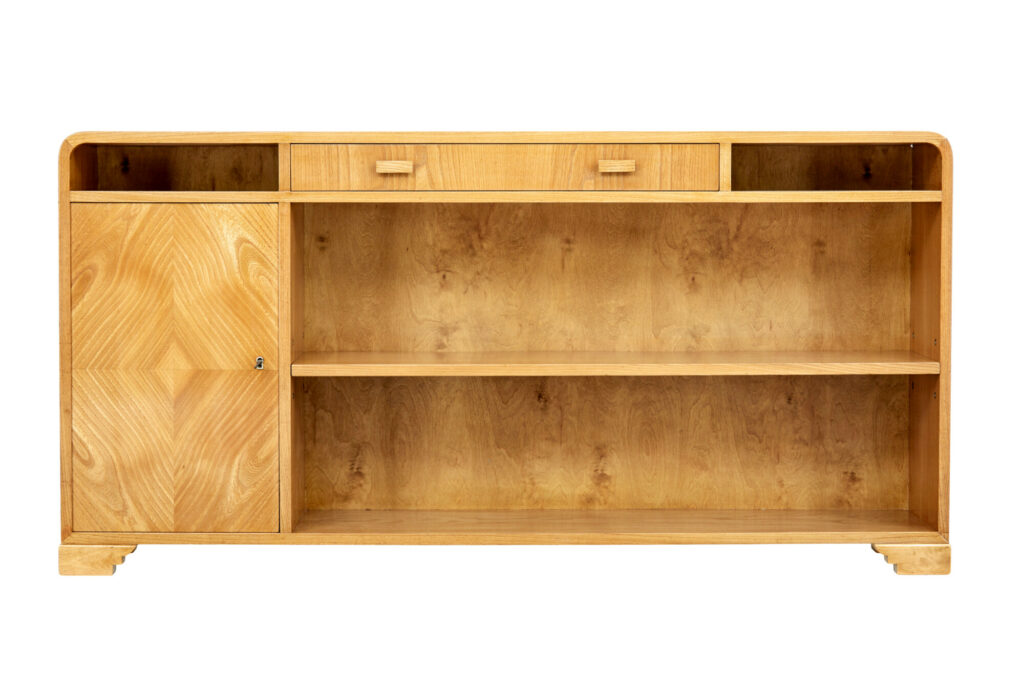 SCANDINAVIAN MID 20TH CENTURY ELM LOW OPEN BOOKCASE