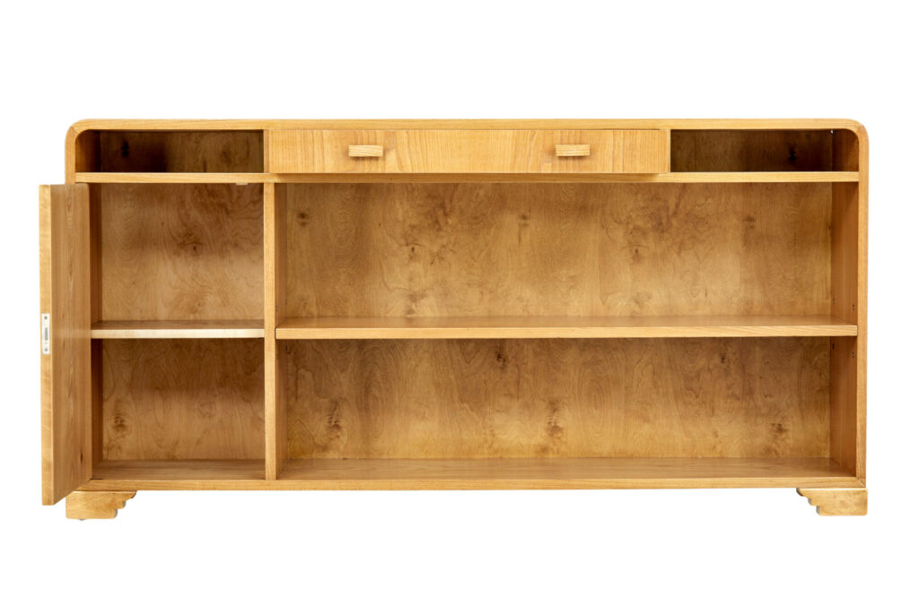 Scandinavian Mid 20th Century Elm Low Open Bookcase — image 7
