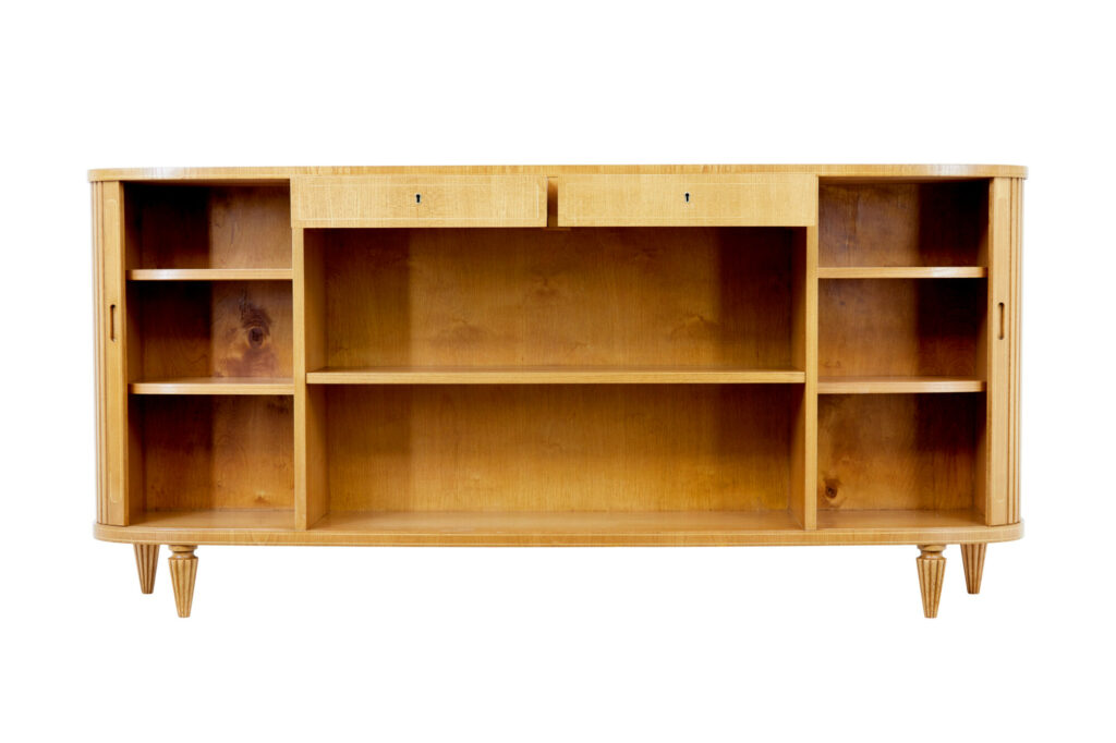 Swedish Mid 20th Century Elm Tambour Front Low Open Bookcase — image 9