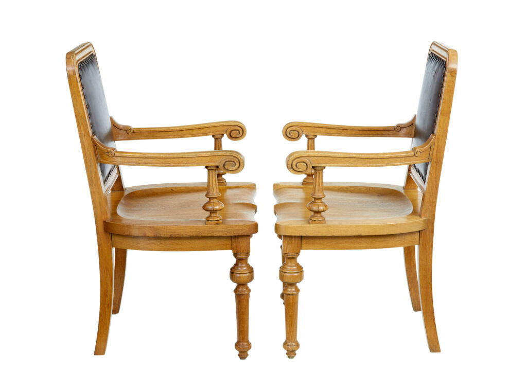 Pair of Oak and Leather  Arts and Crafts Library Chairs — image 9
