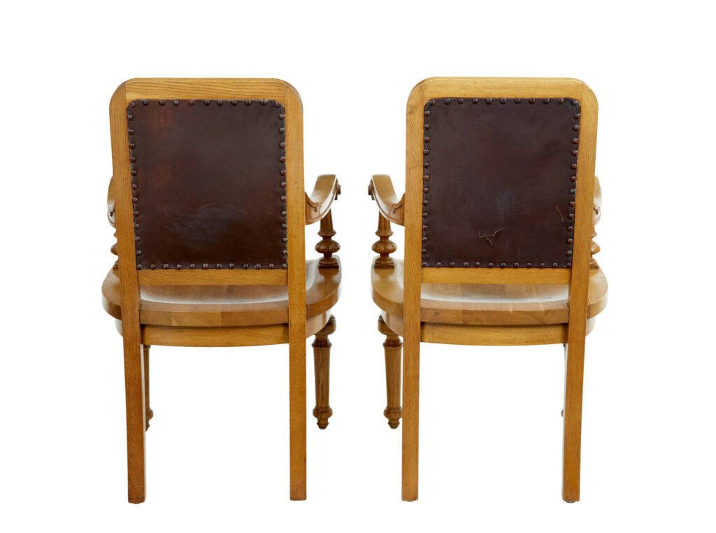 Pair of Oak and Leather  Arts and Crafts Library Chairs — image 8
