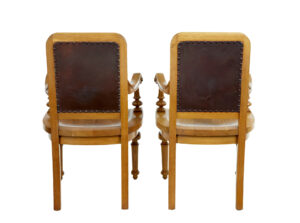 Pair of Oak and Leather  Arts and Crafts Library Chairs — thumbnail 8