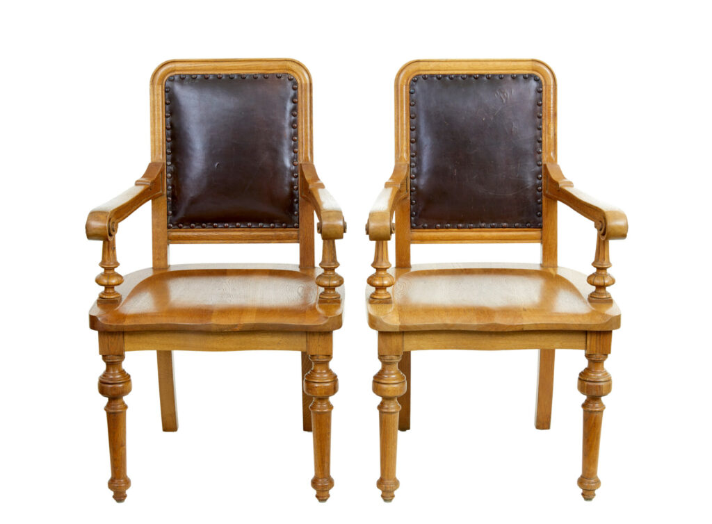 Pair of Oak and Leather  Arts and Crafts Library Chairs — image 1