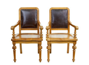 Pair of Oak and Leather  Arts and Crafts Library Chairs — thumbnail 1