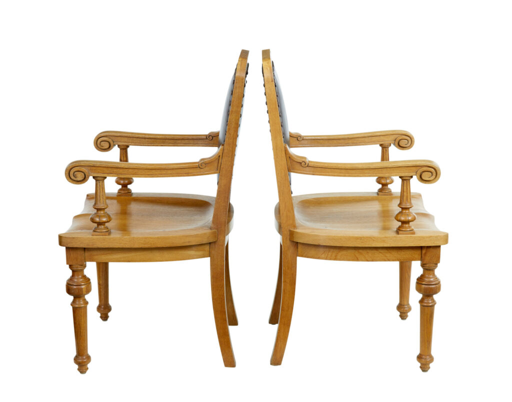 Pair of Oak and Leather  Arts and Crafts Library Chairs — image 10