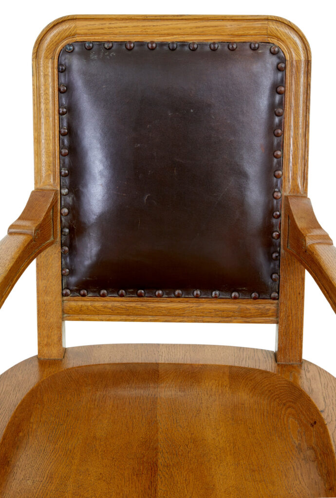 Pair of Oak and Leather  Arts and Crafts Library Chairs — image 5